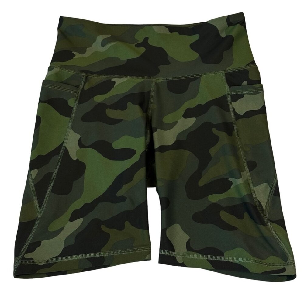 Old Navy Active Powersoft Bike Shorts High Rise Go Dry Green Camo Print Medium
